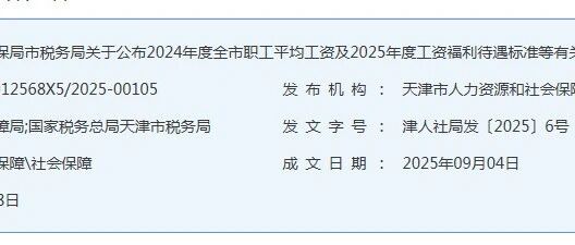 2024年天津市平均工资及2025年度工资又涨了